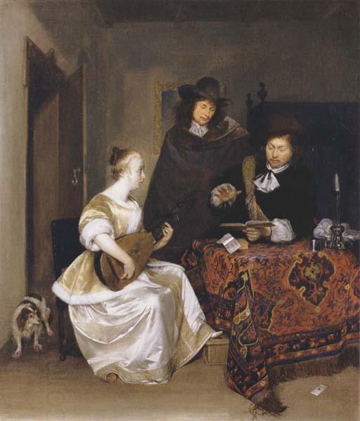 Gerhard ter Borch A Woman playing a Theorbo to two Men oil painting picture